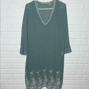 Soft Surroundings Teal Dress with White Embroidery
